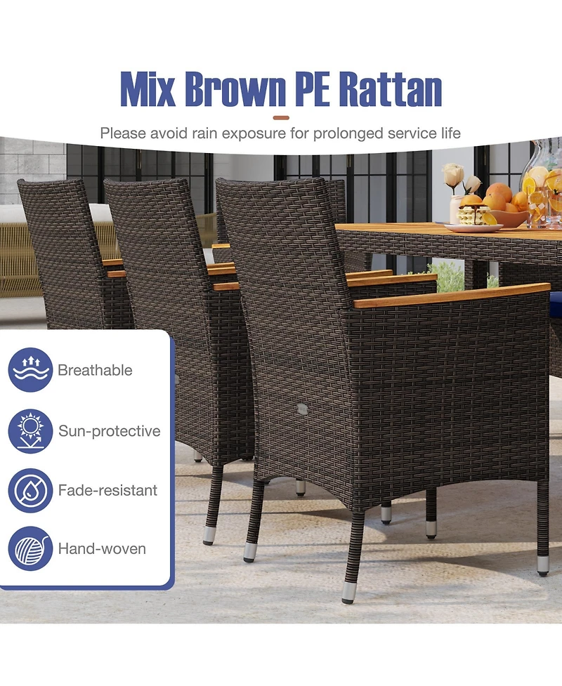 Gymax 9 Pieces Patio Pe Wicker Dining Set Outdoor Acacia Wood Table & Chairs