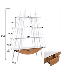 Rainsken 4-Tier Sailboat-Inspired Freestanding Open-Storage Bookshelf with Drawer