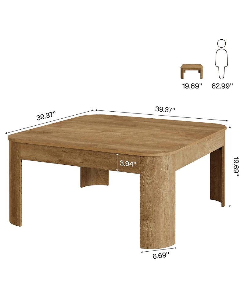 Tribesigns Square Coffee Table, 39.37-Inch Simple Center Table for Living Room, Farmhouse Wooden Cocktail Tea