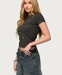 Edikted Women's Aitana Grommet Stud T Shirt
