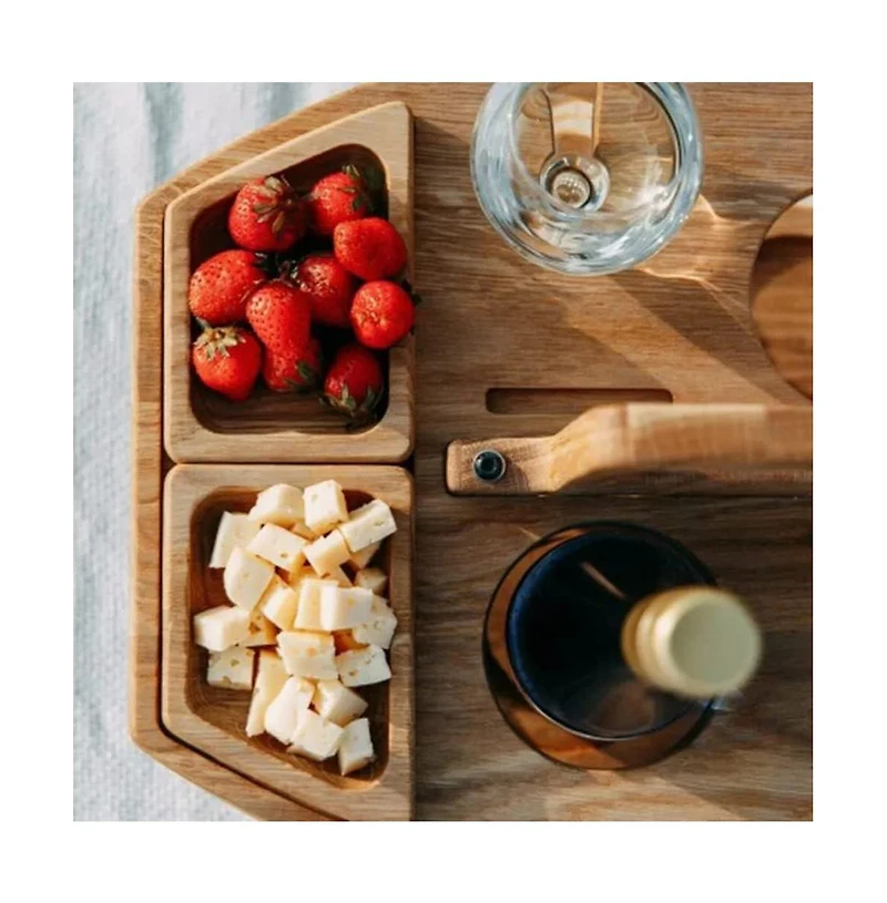 gaomon Portable Wooden Picnic Table for Outdoor Use – Removable Wine Glass Holder – Snack Serving Tray – Carrying Handle for Easy Transport Wood