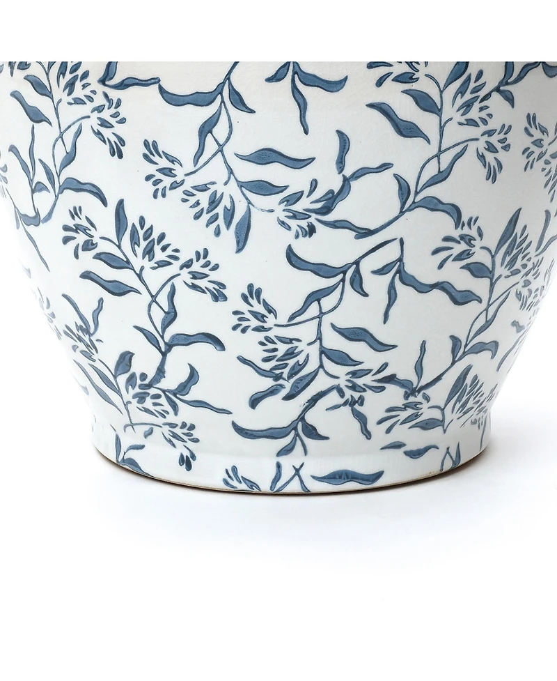 LuxenHome Floral Ceramic Planter, 15.16" Round, Indoor & Outdoor Garden Pot