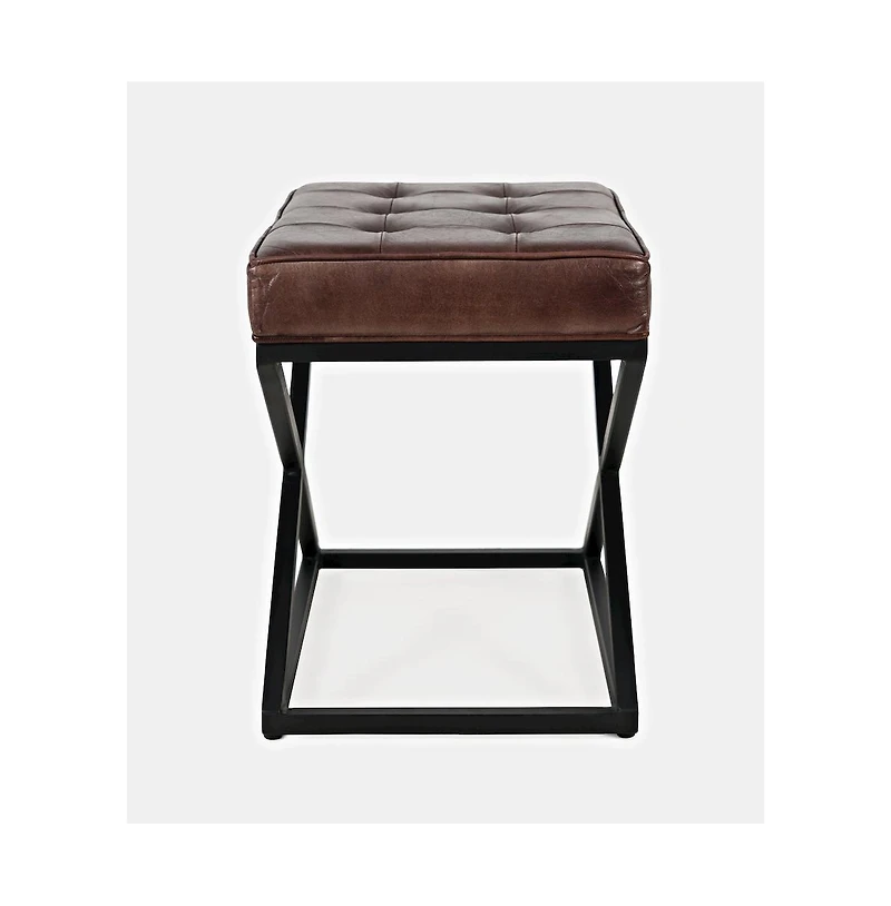Jofran Global Archive Distressed Genuine Leather Ottoman Stool