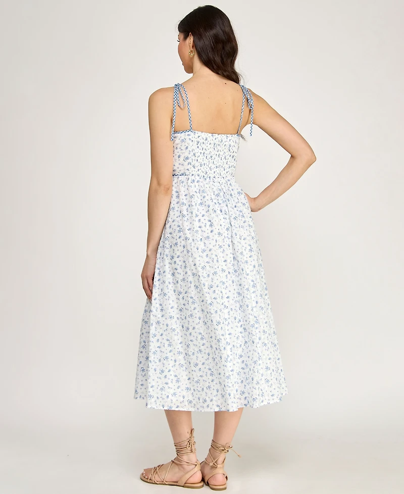 Seni & Cade Women's Floral Sweetheart Neck Midi Dress