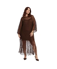 June & Vie Women's Lace Kimono Dress With Fringe