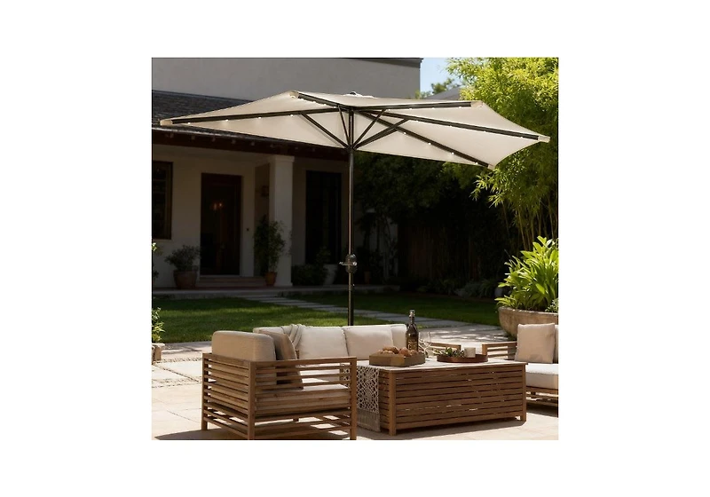 Clihome Small Vented Half Patio Umbrella,Half Outdoor Umbrella,with Crank 8 Ribs for
