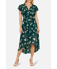 Yumi Women's Floral Frill Hem Wrap Midi Dress