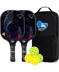 Joyaire Usapa-Approved Pickleball Paddles Set of 2 with 4 Balls & Bag - 7.5oz Lightweight Carbon Fiber Honeycomb Core