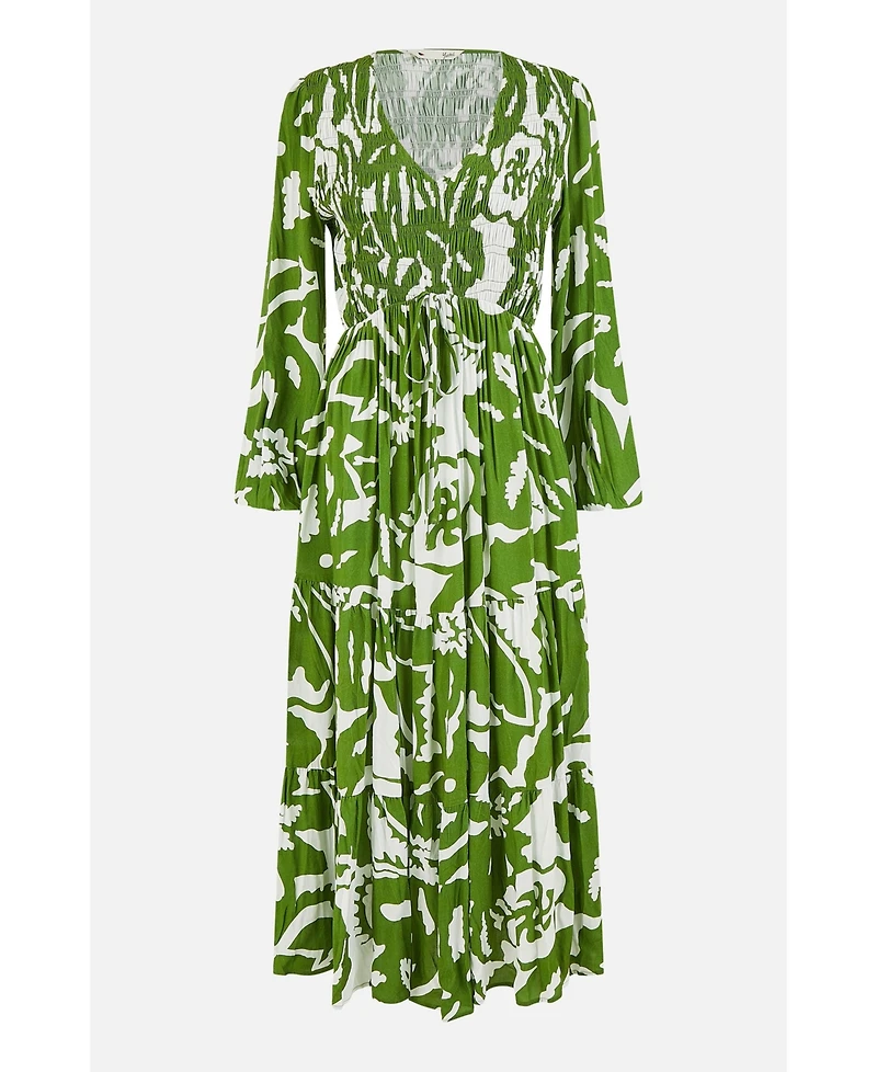 Yumi Women's Abstract Print Ruched V-Neck Midi Dress