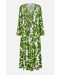Yumi Women's Abstract Print Ruched V-Neck Midi Dress