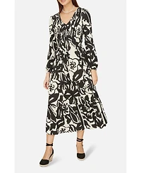 Yumi Women's Abstract Print Ruched V-Neck Midi Dress