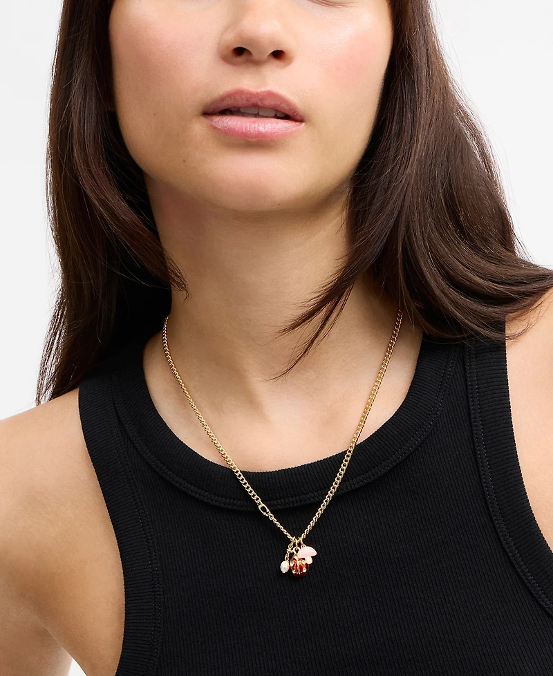Coach Faux Stone Signature Ladybug Charm Pendant Necklace