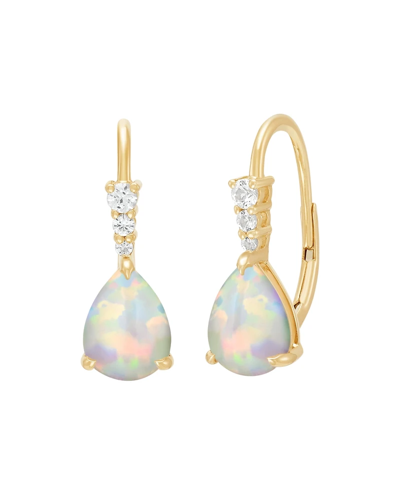 Macy's Created Opal (9/10 ct. t.w.) & Created White Sapphire (1/8 ct. t.w.) Earrings in 14k Yellow Gold-Plated Sterling Silver