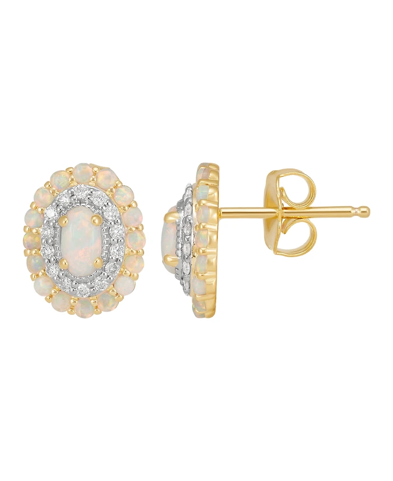 Macy's Created Opal (2/3 ct. t.w.) & Created White Sapphire (1/4 ct. t.w.) Stud Earrings in 14k Yellow Gold Plated Sterling Silver