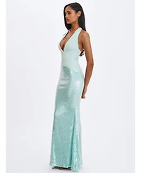 Miss Circle Women's Wendale Mint Sequin Plunging Mermaid Maxi Dress