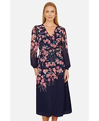 Yumi Women's Belted Floral Midi Dress