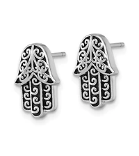 Curata Jewelry 925 Sterling Silver Rhodium Plated Oxidized Hamsa Hand of God Stud Earrings 13x10mm 13.1mm long Stud Earring