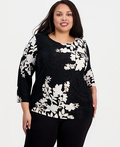 Jm Collection Plus Floral Jacquard Knit Top, Macy's Exclusive