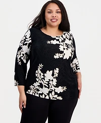 Jm Collection Plus Floral Jacquard Knit Top, Macy's Exclusive