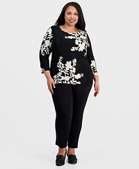 Jm Collection Plus Floral Jacquard Knit Top, Macy's Exclusive