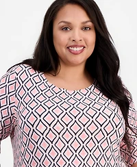 Jm Collection Plus Geo-Print Jacquard Knit Top, Macy's Exclusive