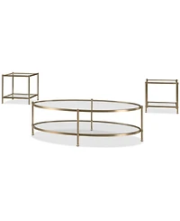 Isla 3-Pc. Glass Oval Coffee Table and End Table Set