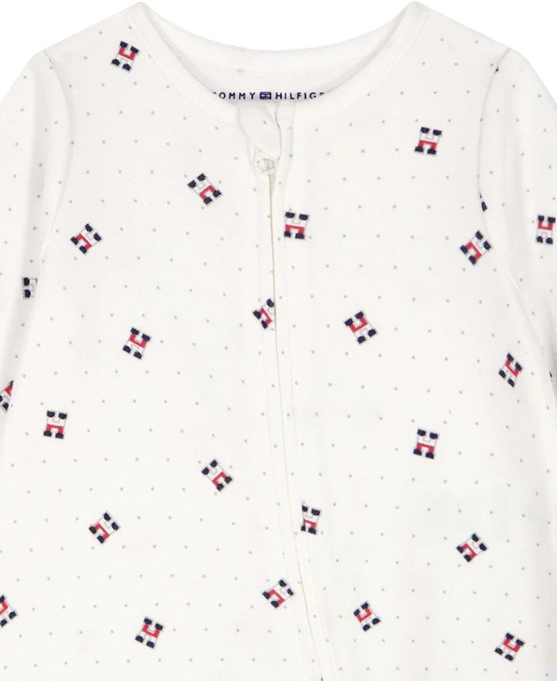 Tommy Hilfiger Baby Boys' Logo Print Zip-Up Footed Coverall