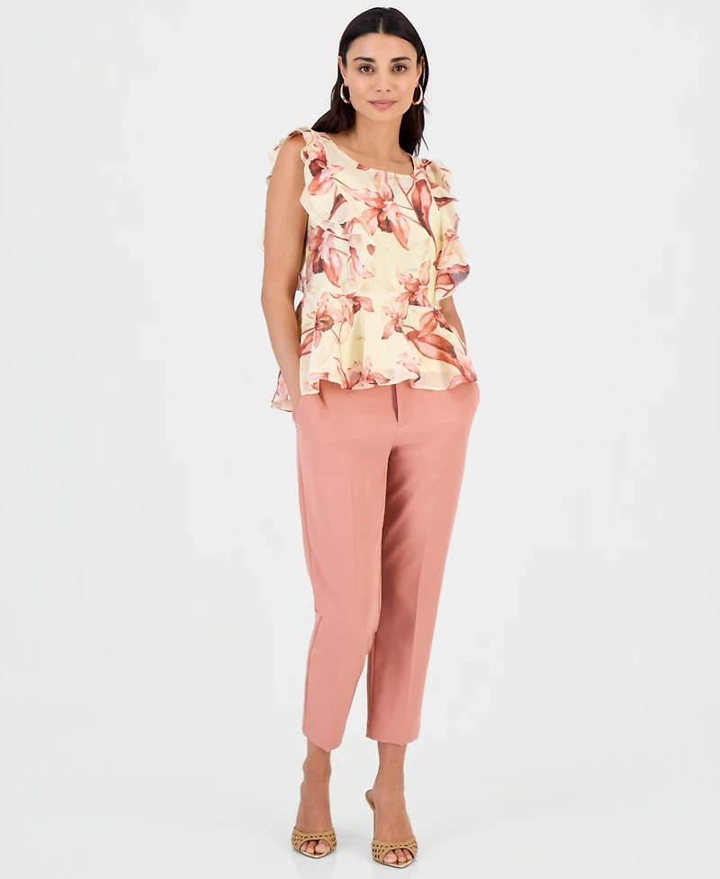 I.n.c. International Concepts Petite Printed Ruffle-Sleeve Peplum Blouse, Macy's Exclusive