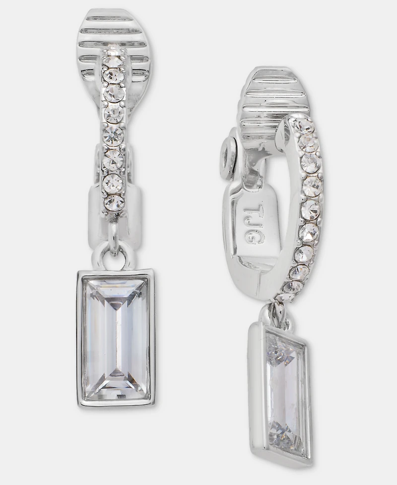 Lauren Ralph Lauren Silver-Tone Cubic Zirconia Huggie Drop Easy Comfort Clip Earrings