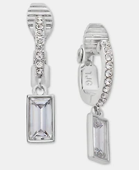 Lauren Ralph Lauren Silver-Tone Cubic Zirconia Huggie Drop Easy Comfort Clip Earrings