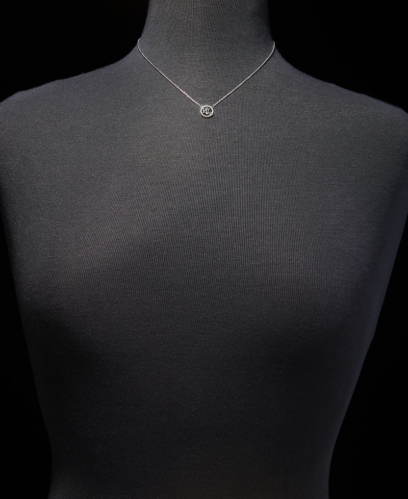 Lauren Ralph Lauren Cubic Zirconia Logo Pendant Necklace in Sterling Silver