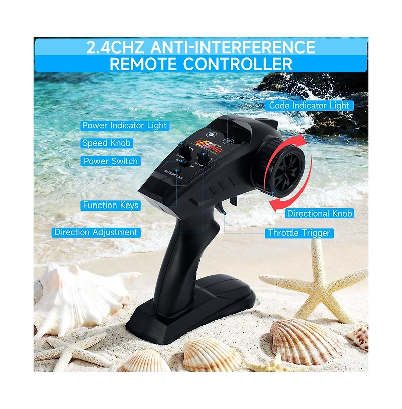 Bruce & Shark 2.4GHz Rc Jet Speedboat – 22mph High-Speed with Self-Righting & Led Lights for Kids