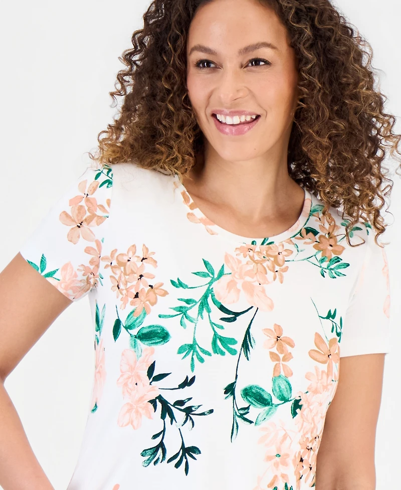 Jm Collection Petite Reve Garden Short-Sleeve Top, Created for Macy's