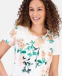 Jm Collection Petite Reve Garden Short-Sleeve Top, Created for Macy's
