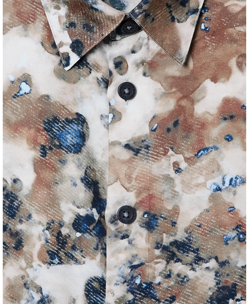 A|X Armani Exchange Men's Short Sleeve Silky Printed Button Up Shirt
