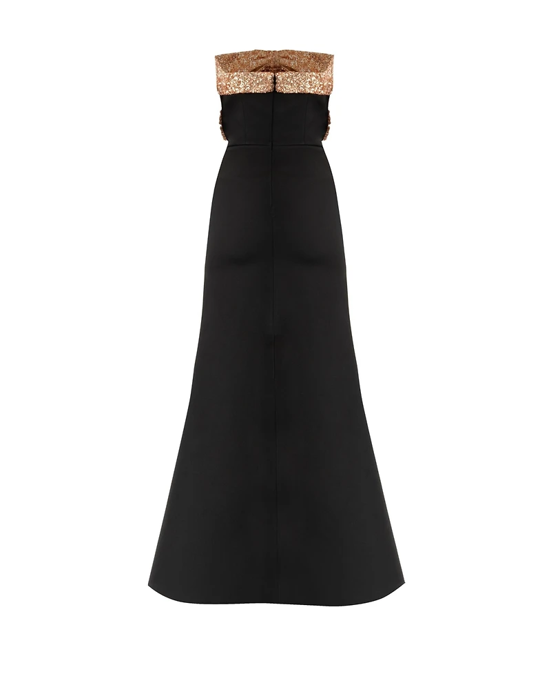 Ivonne Women's Long Strapless Dress with Sequin Bow