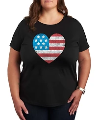 Hybrid Apparel Plus Instant Message Usa Flag Heart Graphic Crewneck T-Shirt