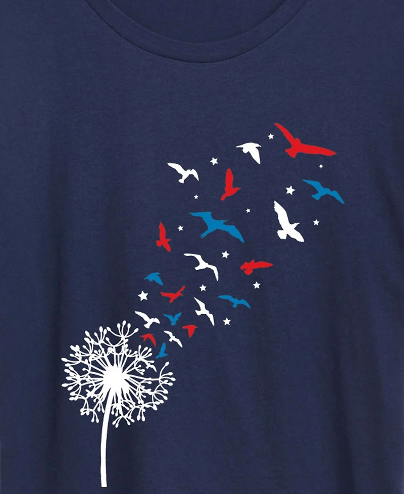 Hybrid Apparel Plus Instant Message Patriotic Dandelion Birds Graphic Crewneck T-Shirt