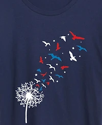Hybrid Apparel Plus Instant Message Patriotic Dandelion Birds Graphic Crewneck T-Shirt