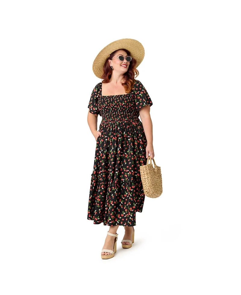 Unique Vintage Plus Smocked Bodice Midi Dress