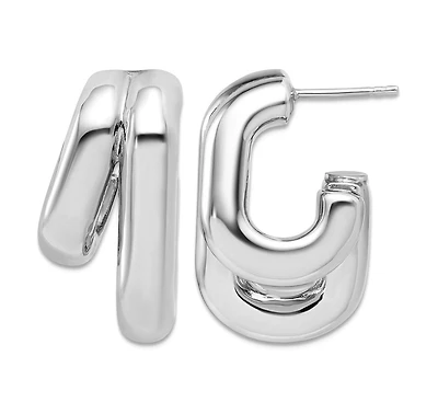 Curata Jewelry 925 Sterling Silver Italian Double Squared J Hoop Earrings 25x16mm 25.5x15.9mm Wide 12.6mm Thick Hoop Earring