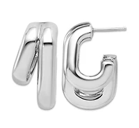 Curata Jewelry 925 Sterling Silver Italian Double Squared J Hoop Earrings 25x16mm 25.5x15.9mm Wide 12.6mm Thick Hoop Earring
