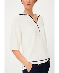 Olsen Women's Split-Neck Polo Sweater