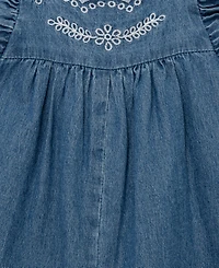 Little Me Baby Girls' Chambray Woven Romper & Headband, 2-Piece Set