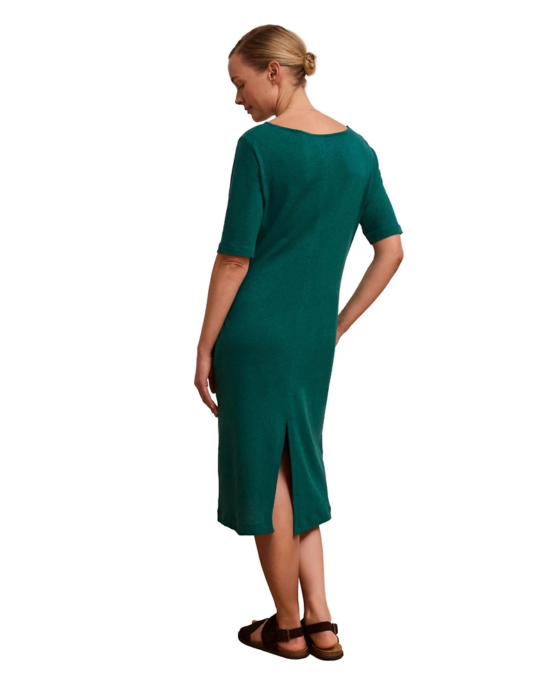 Celtic & Co. Women's Linen Blend V-Neck Midi Dress