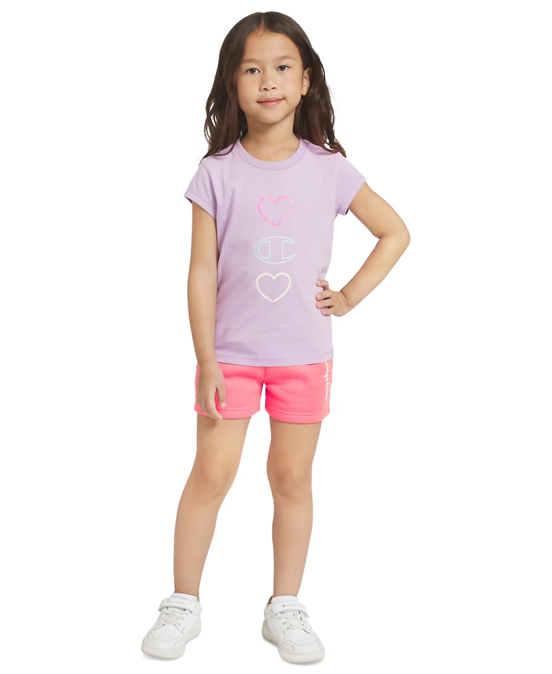 Champion Girls' 4-6X Logo T-Shirt, Zip Up Hoodie and Shorts, 3-Piece Set