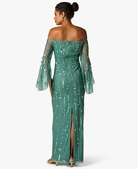 Adrianna Papell Women's Beaded Off-Shoulder Long Dress