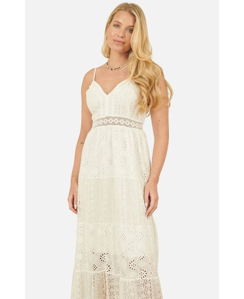 Yumi Women's Ruched Back Tiered Maxi Dress