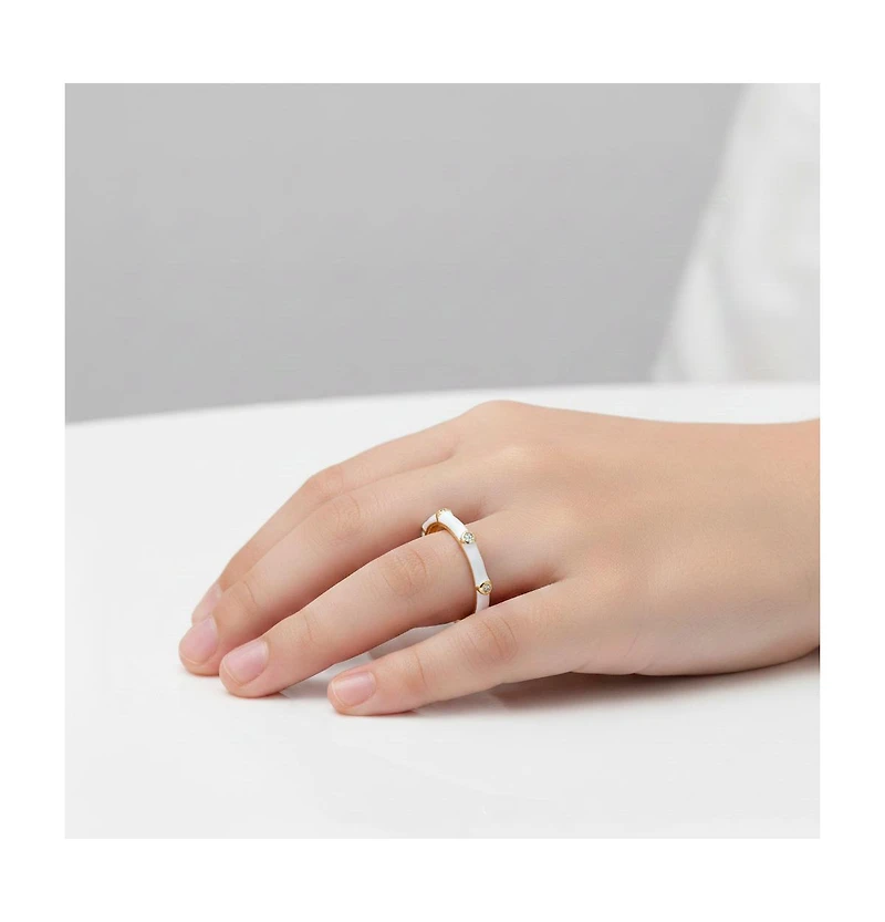 14k Gold Plated with Cubic Zirconia Enamel Bamboo Teens/Young Adult Stacking Ring