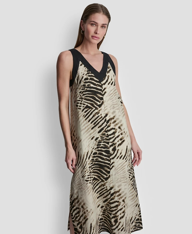 Dkny Women's Printed Sleeveless V-Neck Midi Dress